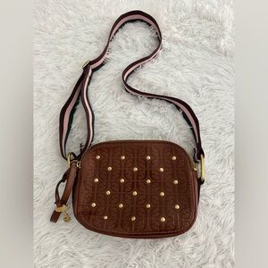 Fossil Elle Leather Studded Striped Strap‎ Crossbody Bag handbag